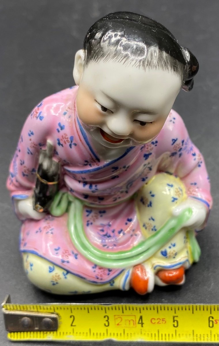 Young Girl Subject In Painted Enameled Porcelain From Japan In Satzuma Circa 1940/50-photo-7