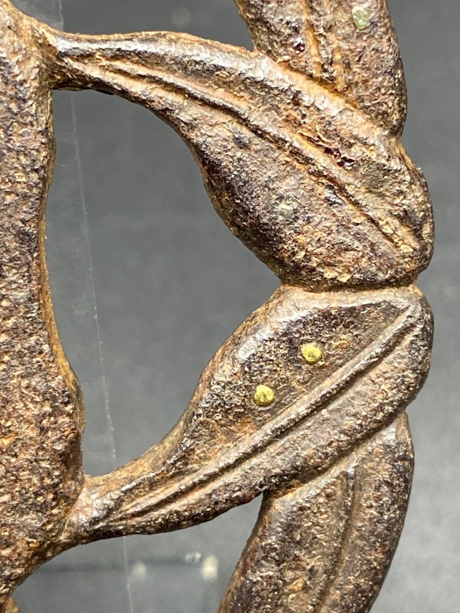 Tsuba Japonais Du XVIIIème En Fer Forgé Et Dinanderie De Laiton Et Cuivre Doré -photo-4