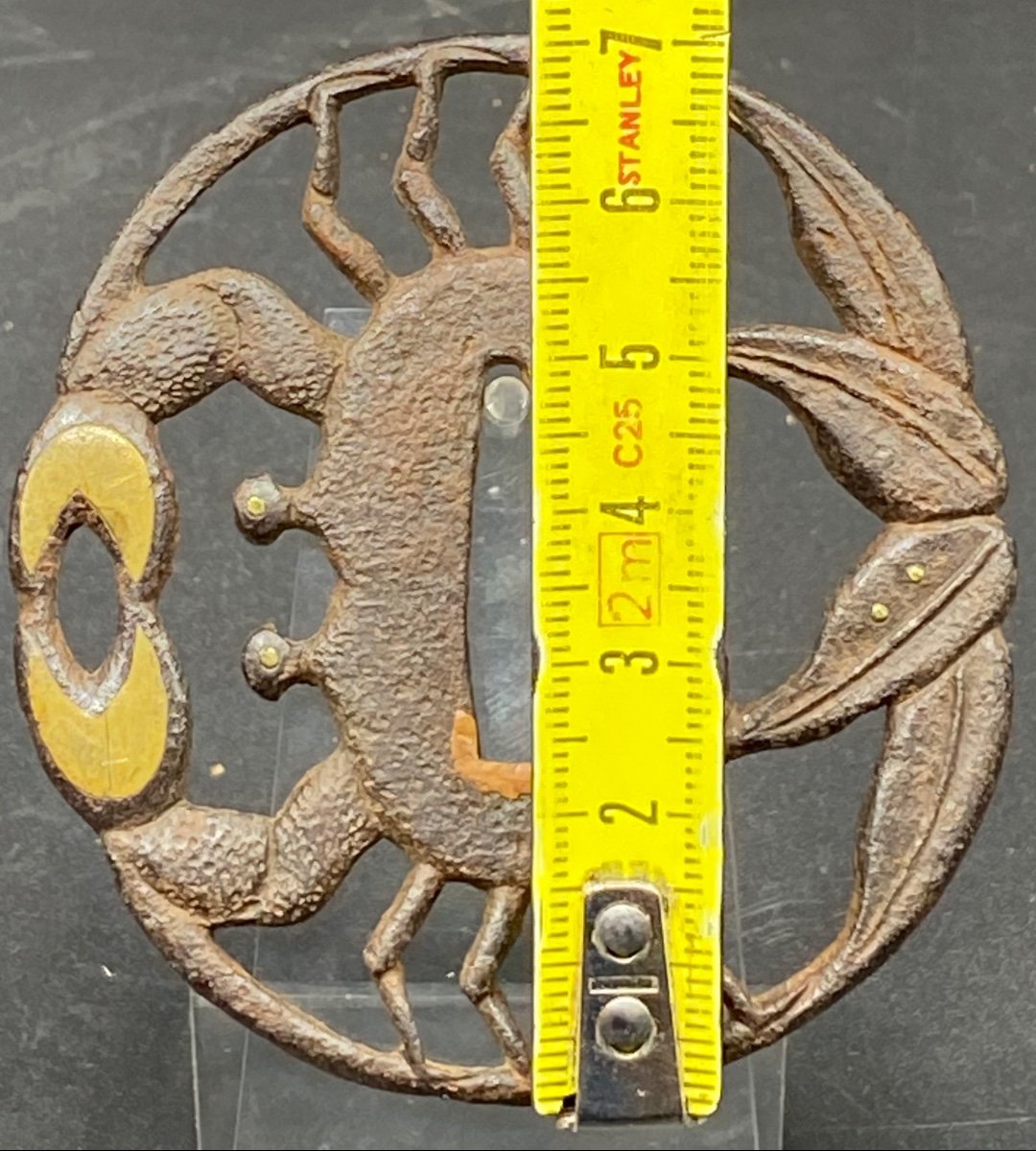 Tsuba Japonais Du XVIIIème En Fer Forgé Et Dinanderie De Laiton Et Cuivre Doré -photo-3