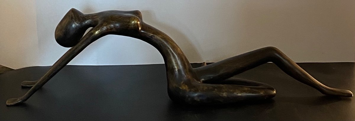 Female Nude Subject In Patinated Bronze Circa 1970/80-photo-3