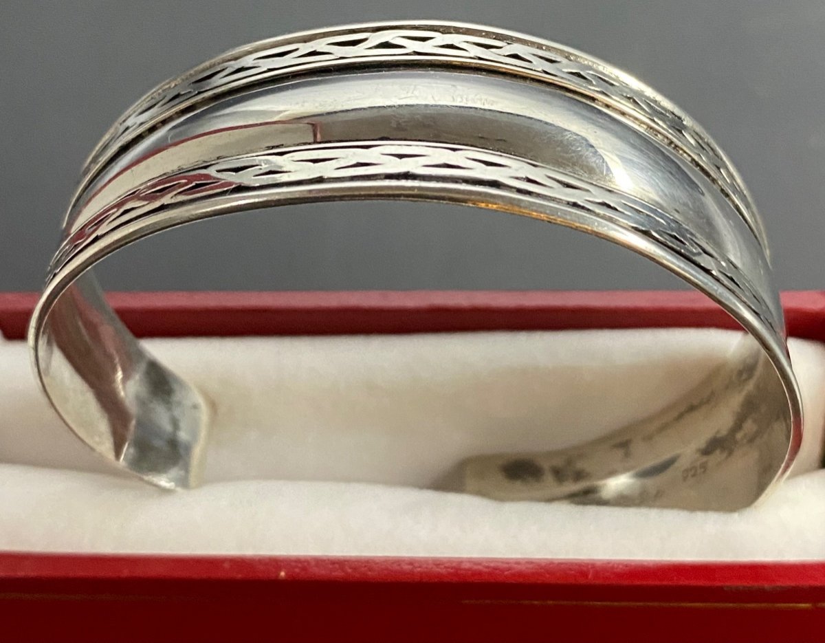 Bracelet 3/4 Jonc En Argent Massif Européen Des Années 1980-photo-2