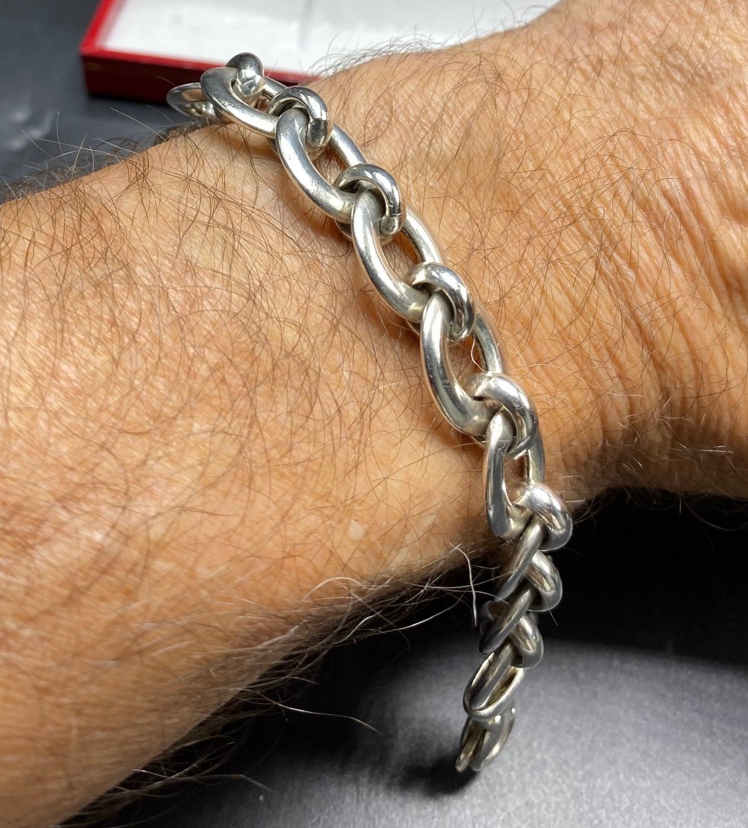 Curb Bracelet In Sterling Silver, French 1980s-photo-3