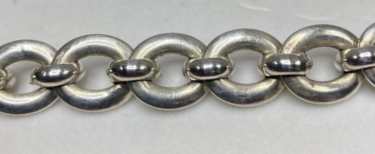 Curb Bracelet In Sterling Silver, French 1980s-photo-1