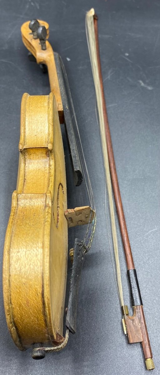 Miniature Violin In Wood And Various, French, Circa 1940/50-photo-4