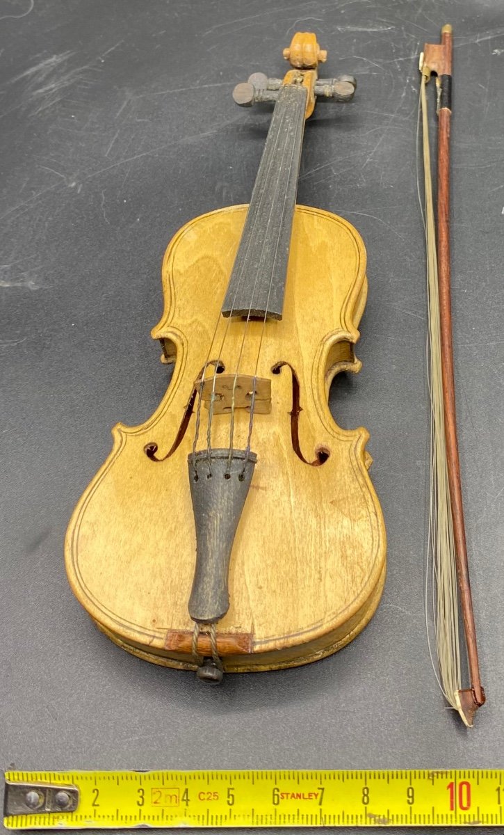 Miniature Violin In Wood And Various, French, Circa 1940/50-photo-6