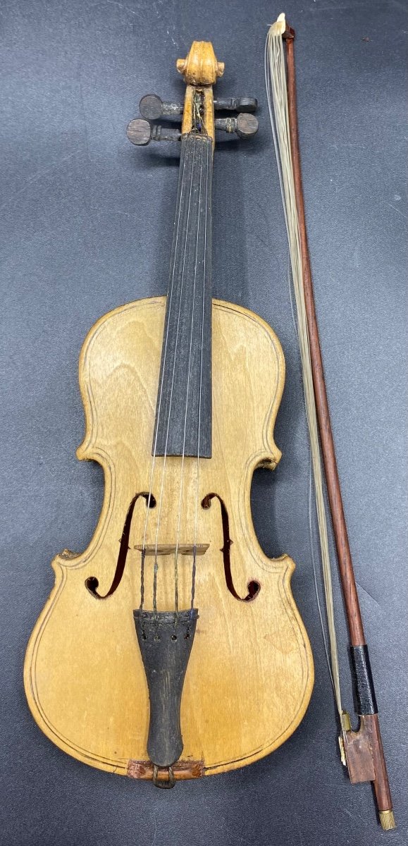 Miniature Violin In Wood And Various, French, Circa 1940/50