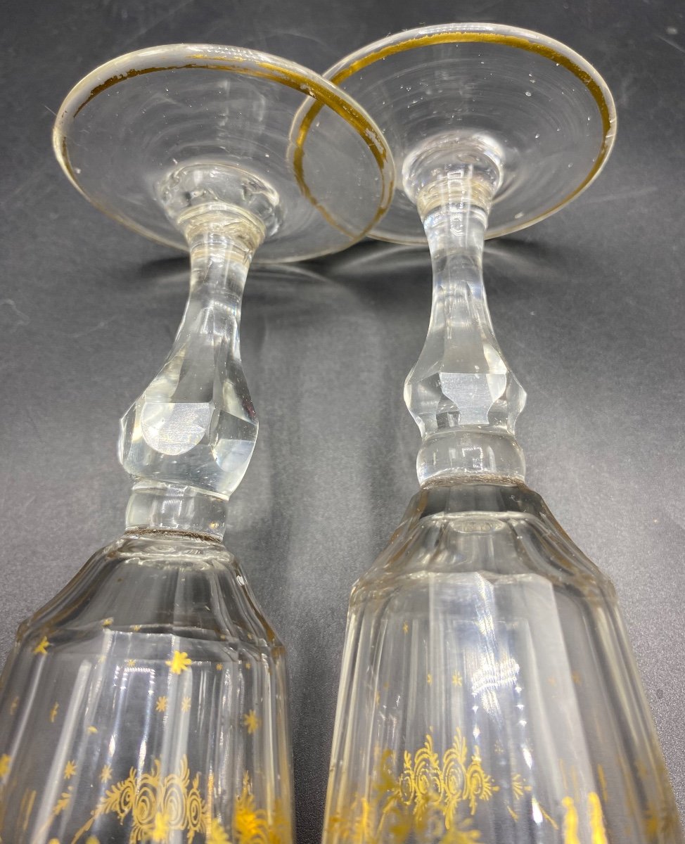 Pair Of Crystal Wine Glasses From The 18th Century Saint Louis-photo-4