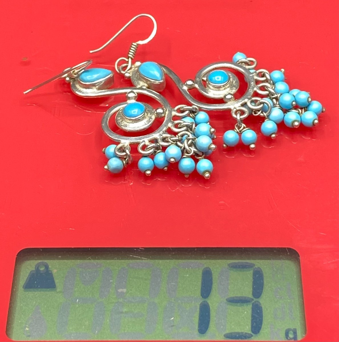 Sterling Silver Earrings, Turquoises From The 1970s, Foreign -photo-5