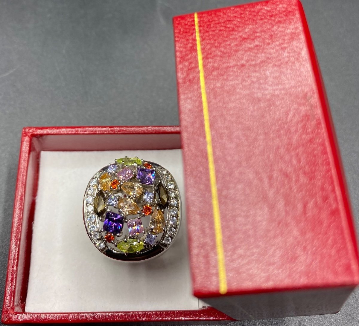 Bague En Argent Massif Et Bouquet De Cristaux Taillés, France Vers 1980-photo-3