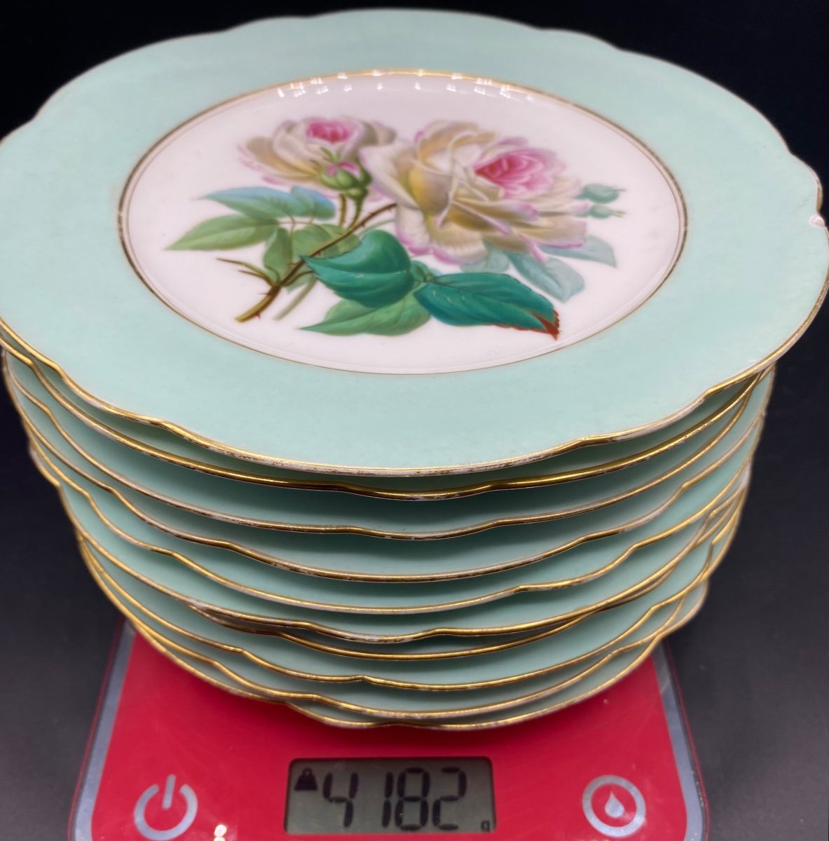 Série De 10 Assiettes De Table En Porcelaine émaillée Peinte XIXème En Vieux Paris -photo-7