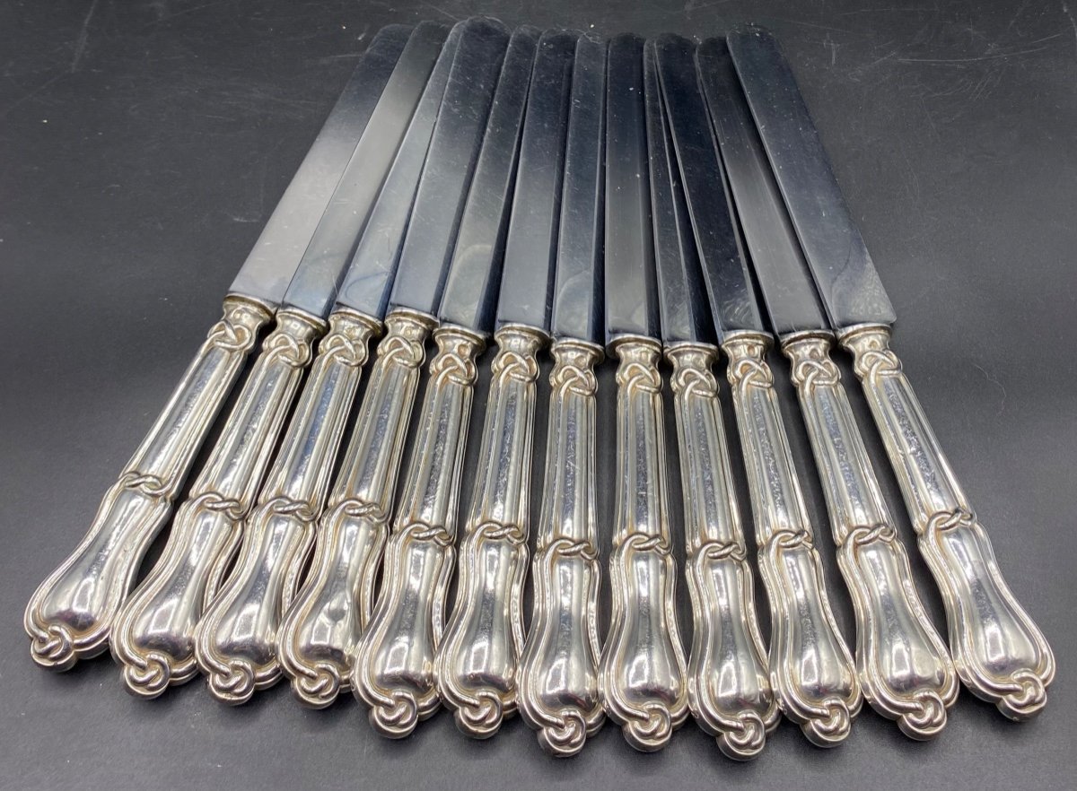 Series Of 12 Table Knives Mounted Gordian Knot In Sterling Silver 19th Century By Berthier-photo-3