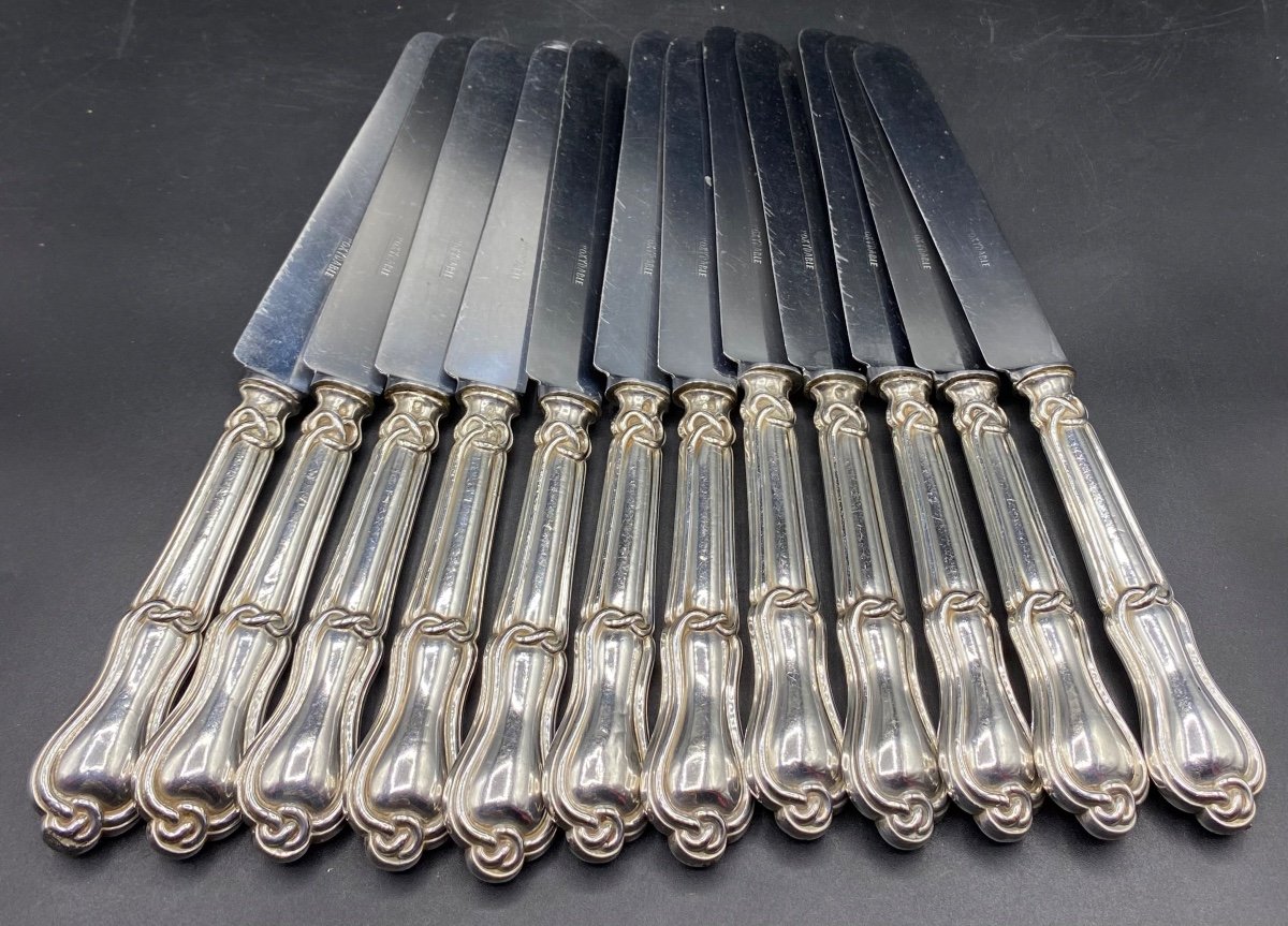 Series Of 12 Table Knives Mounted Gordian Knot In Sterling Silver 19th Century By Berthier