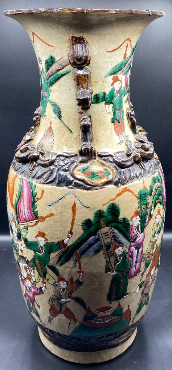 Large Nankin Vase In Cracked Glazed And Colored Enameled Stoneware Late 19th Century-photo-4