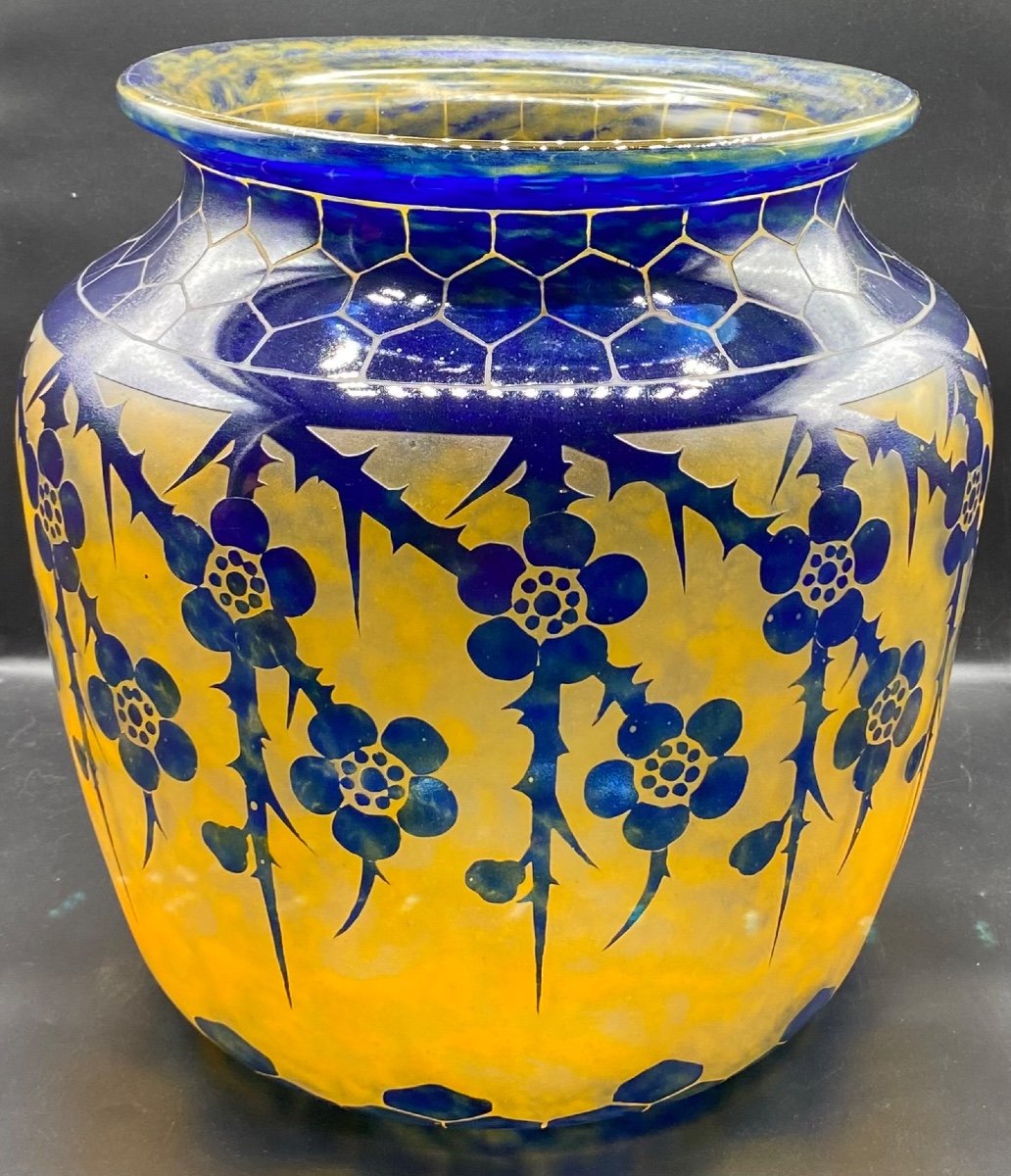 Énorme Vase En Verre Multiple Couches, Soufflées Gravées à L’acide SCHNEIDER Vers 1925-photo-3