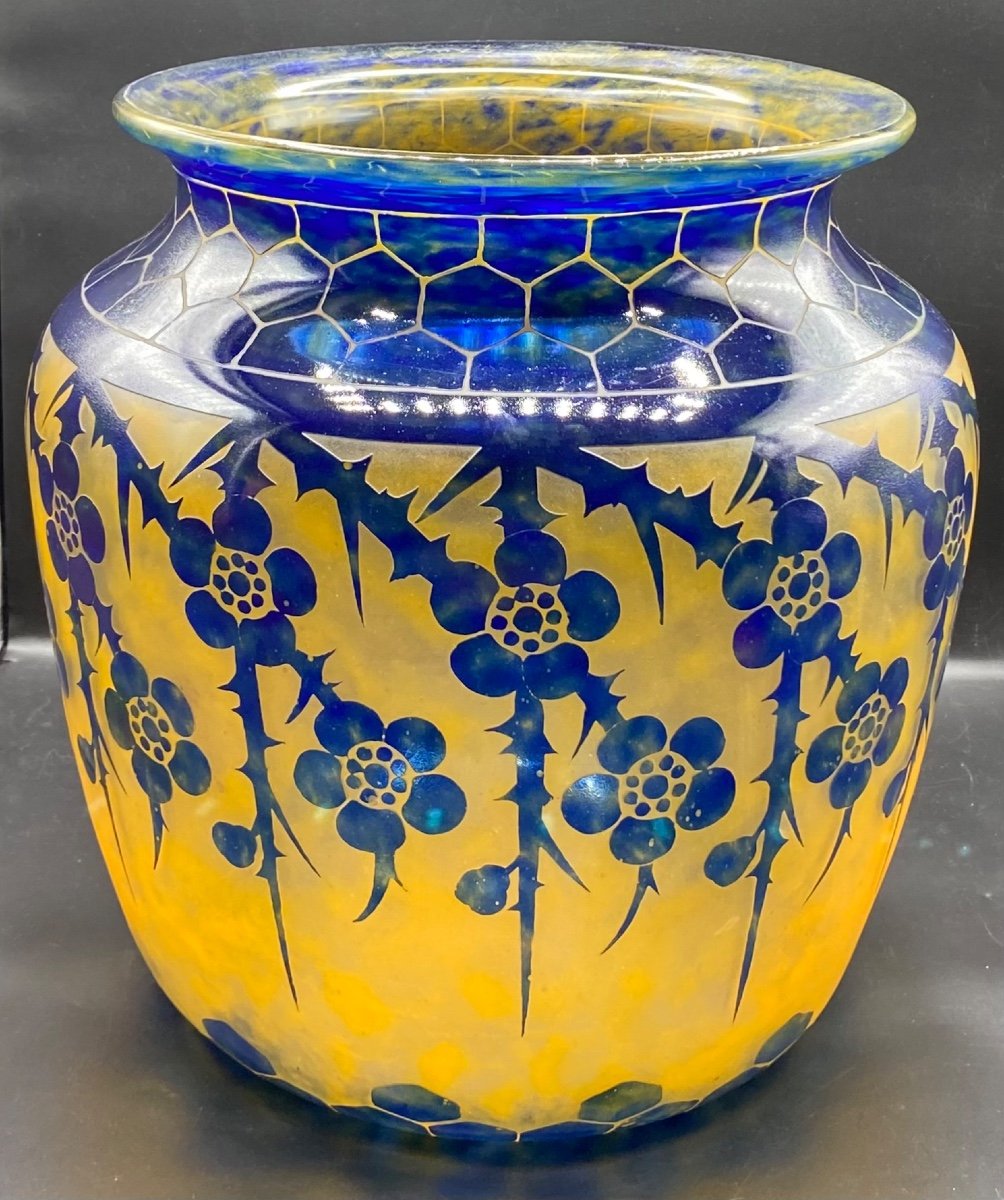 Huge Multiple Layered Glass Vase, Blown Acid Etched Schneider  Circa 1925-photo-4