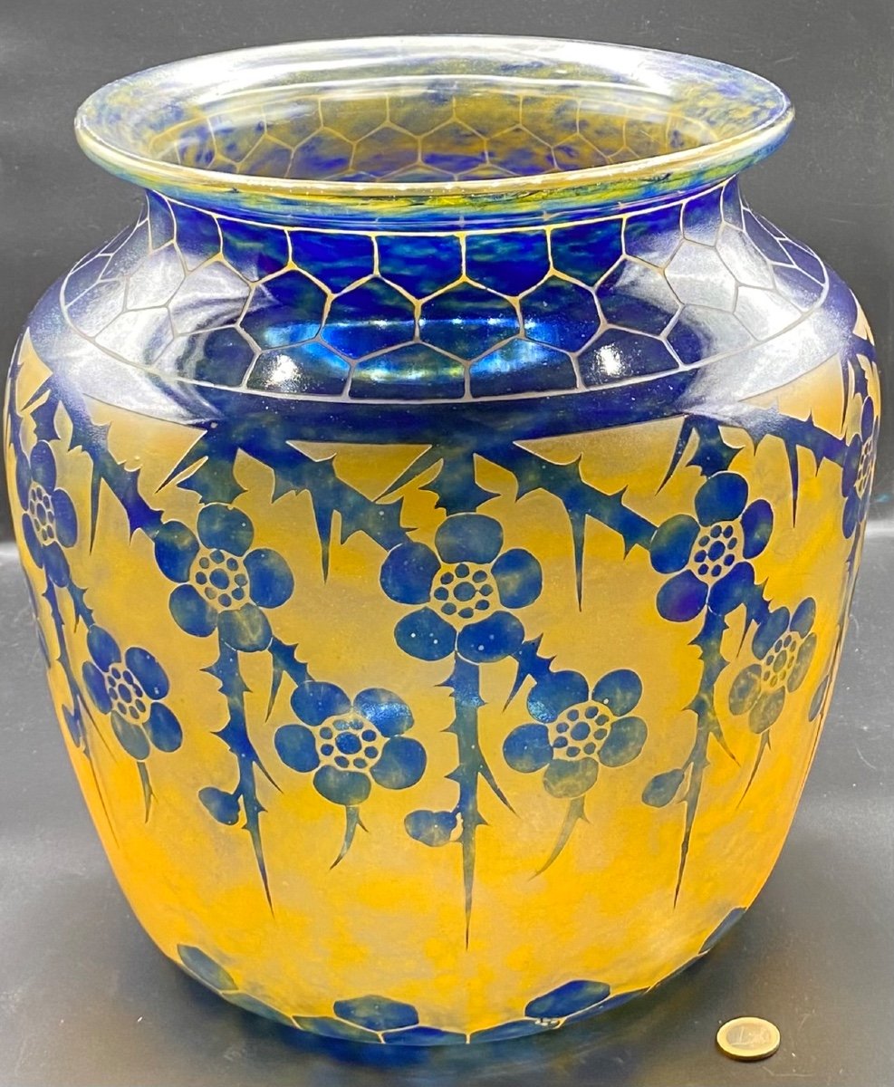 Énorme Vase En Verre Multiple Couches, Soufflées Gravées à L’acide SCHNEIDER Vers 1925