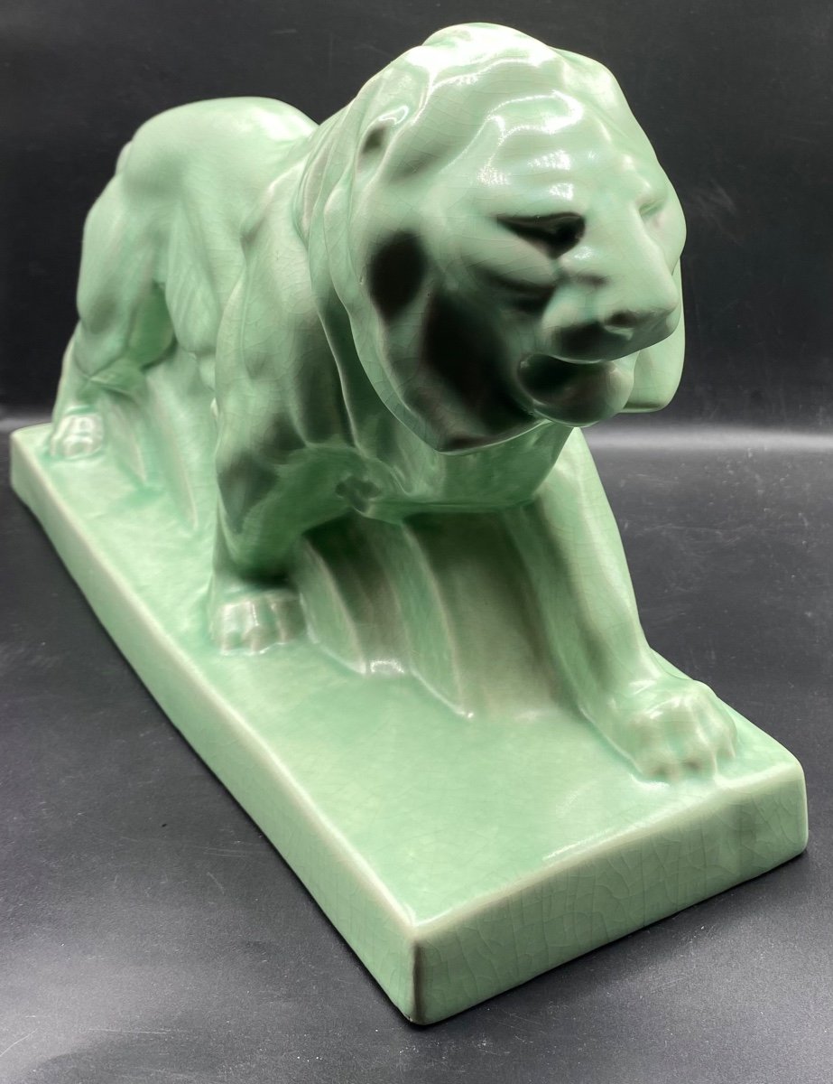 Lion In Cracked Ceramic From The 1930s -photo-3