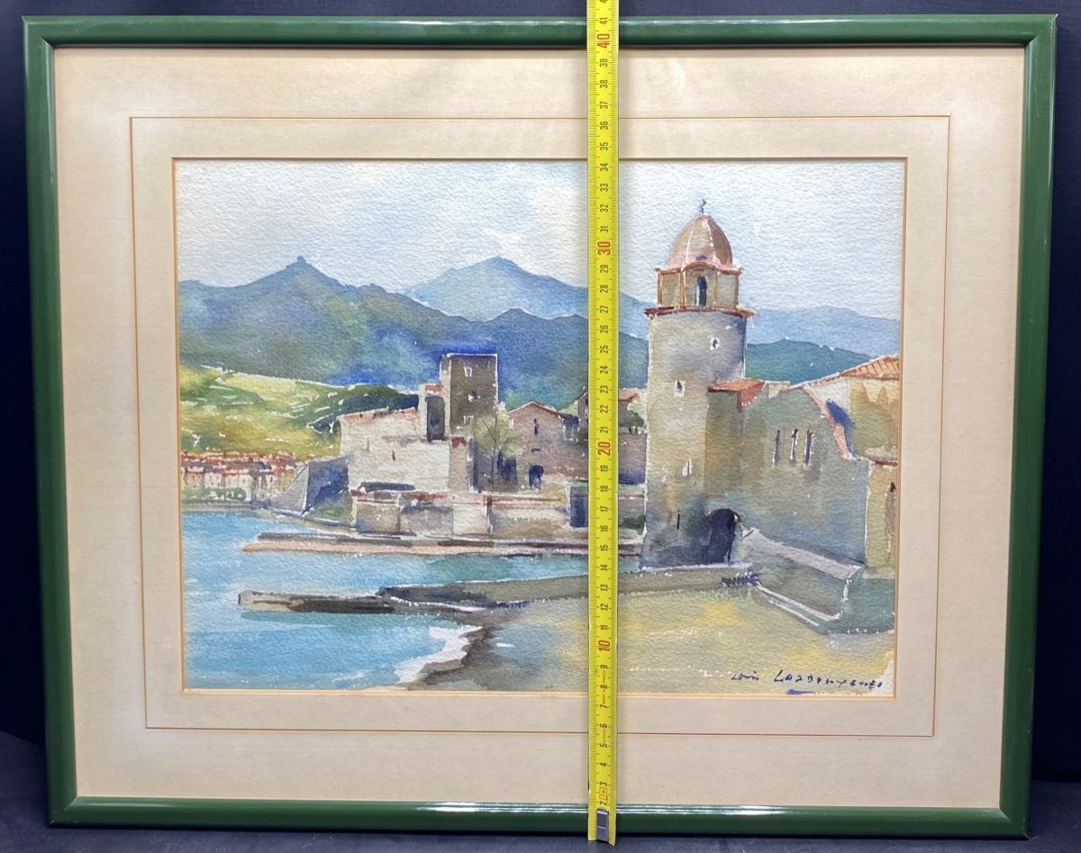 Aquarelle Sur Collioure Par Louis Lasbouygues Vers 1980-photo-2