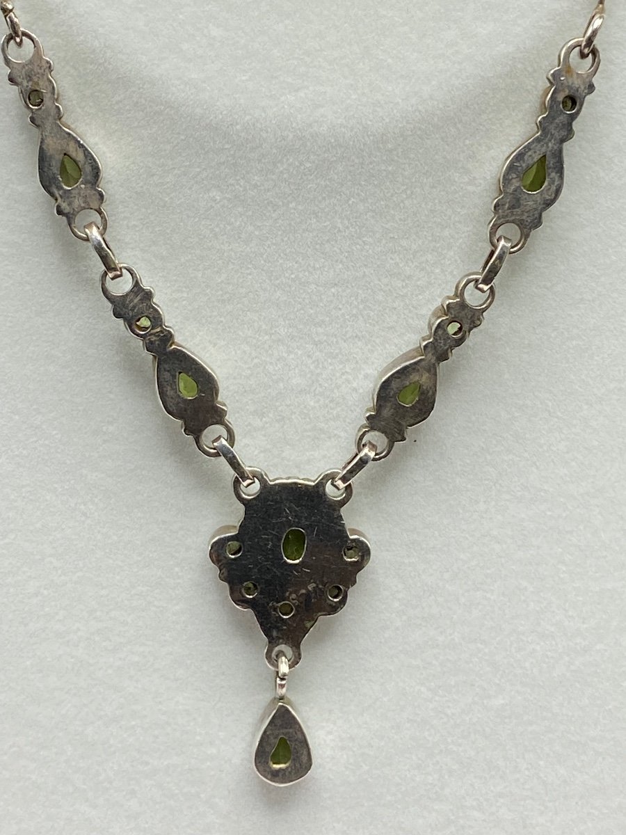 Collier En Argent Massif Et Péridots Européen Vers 1930-photo-4