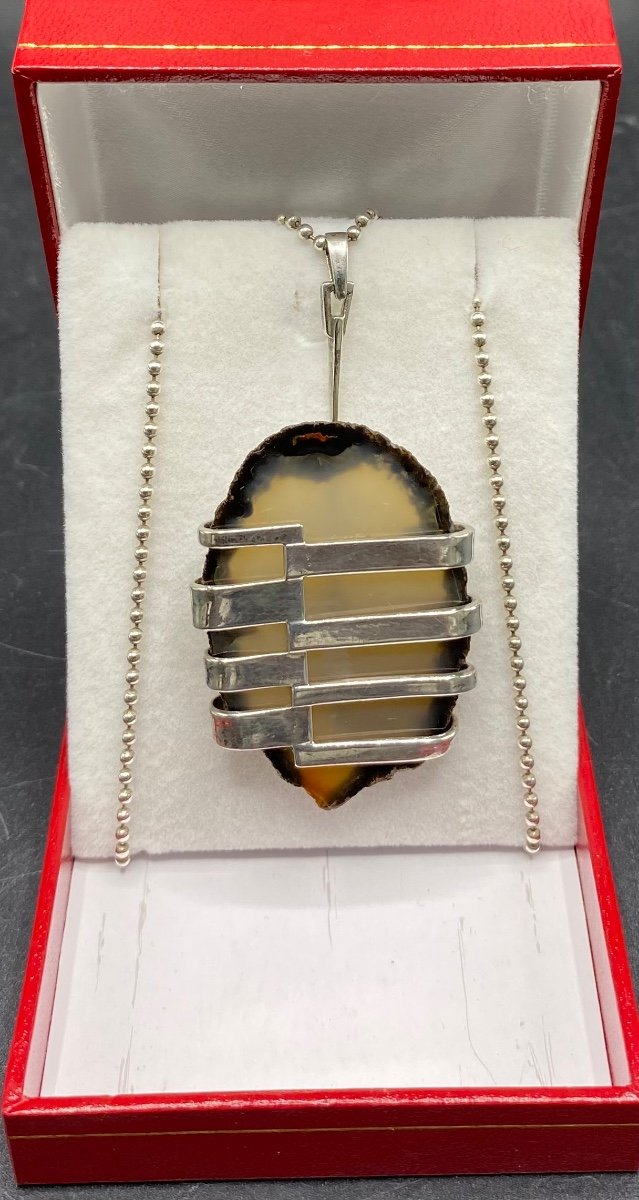 Sterling Silver And Cut Agate Pendant Italy Circa 1950/60