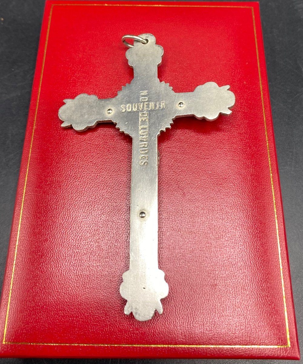 Large Cross In Silver Metal Around 1900-photo-2