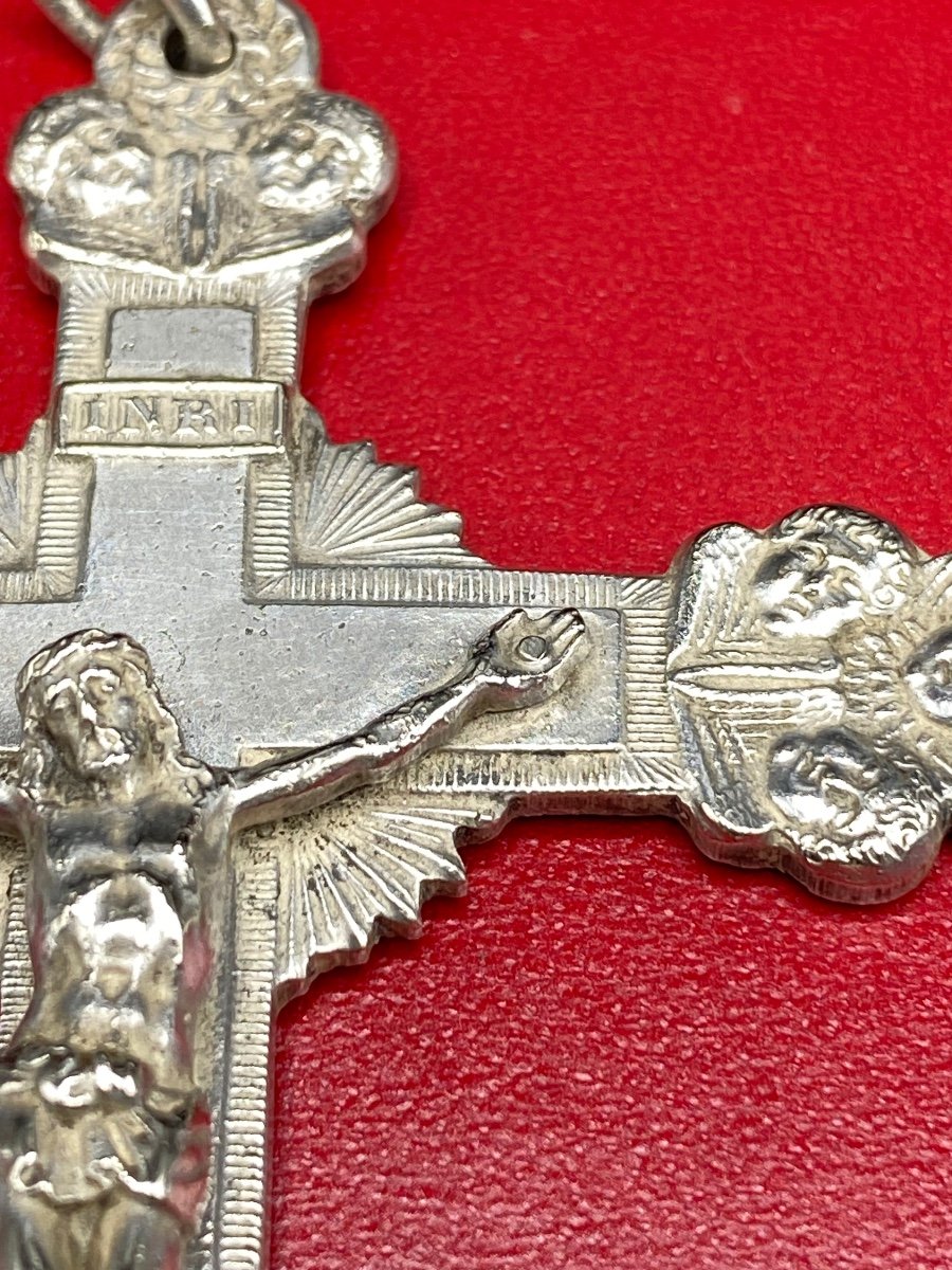 Large Cross In Silver Metal Around 1900-photo-3