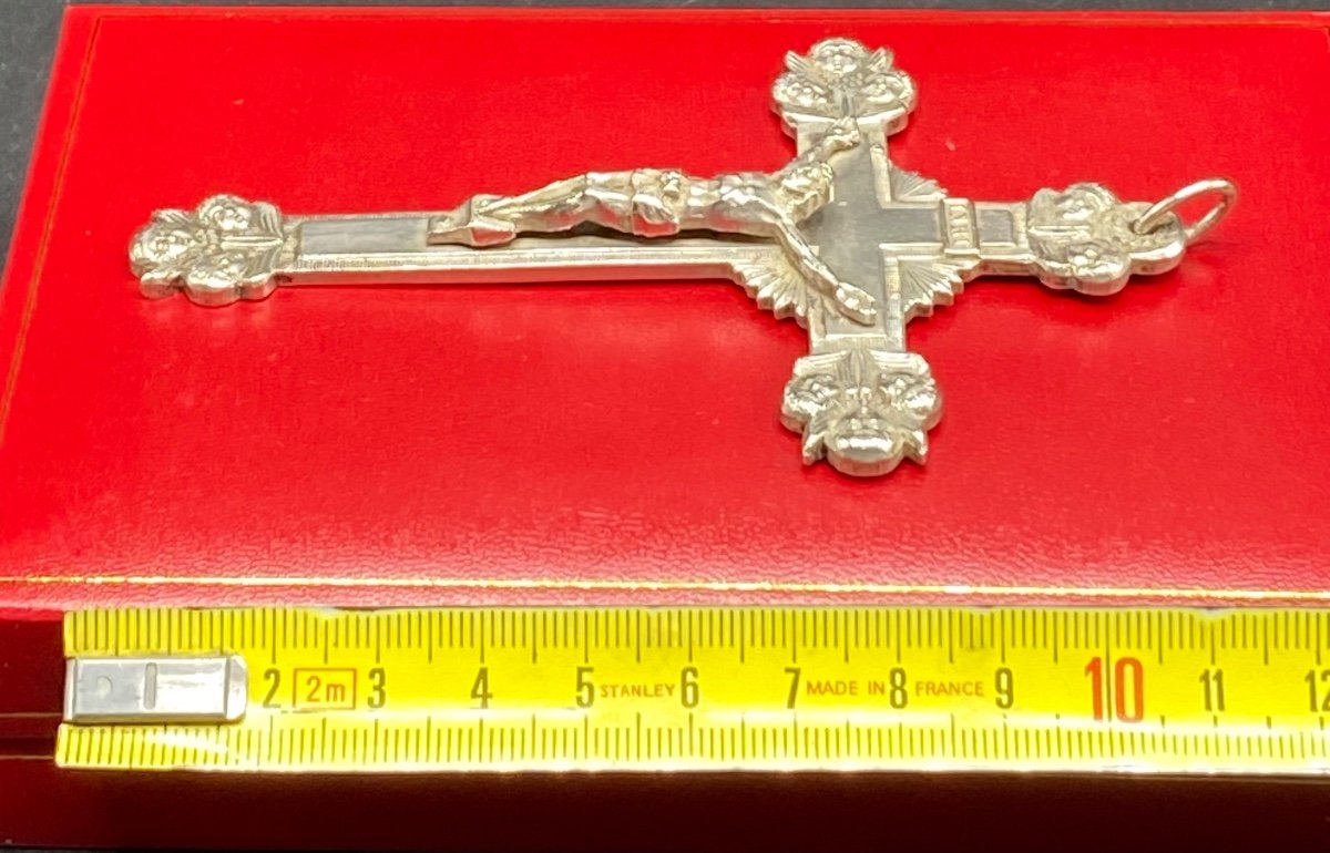 Large Cross In Silver Metal Around 1900-photo-1