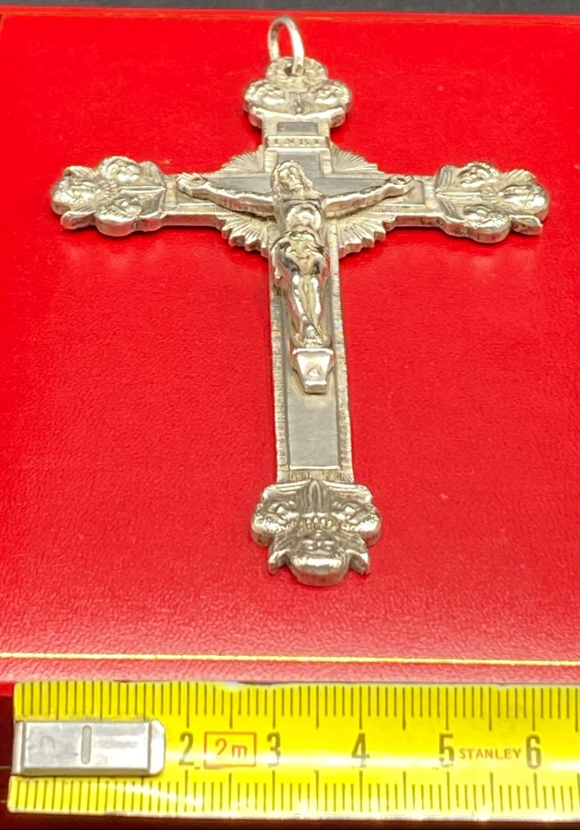 Large Cross In Silver Metal Around 1900-photo-2