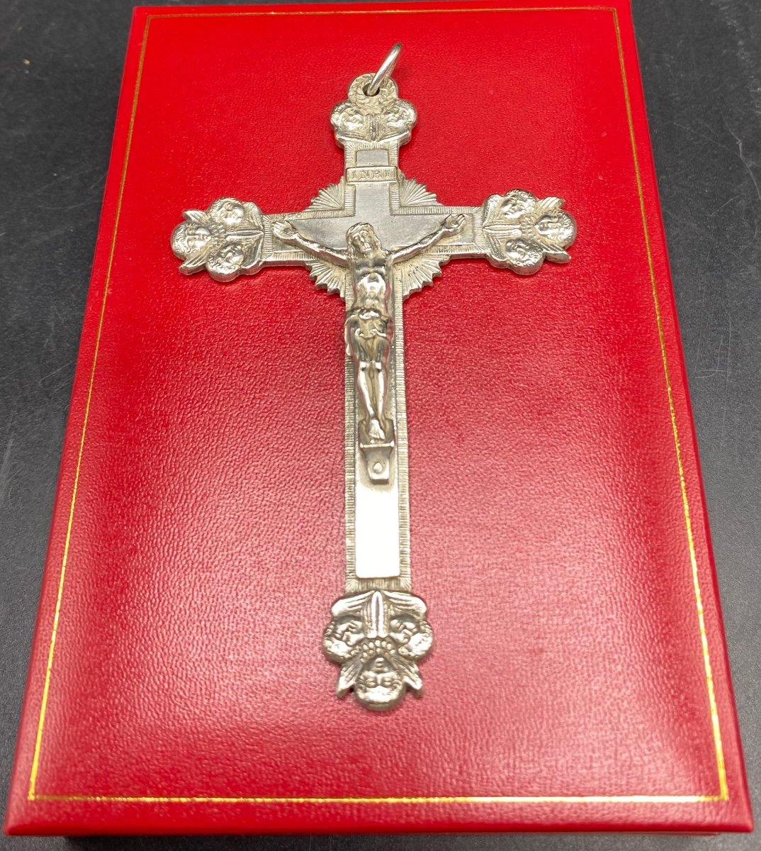 Large Cross In Silver Metal Around 1900