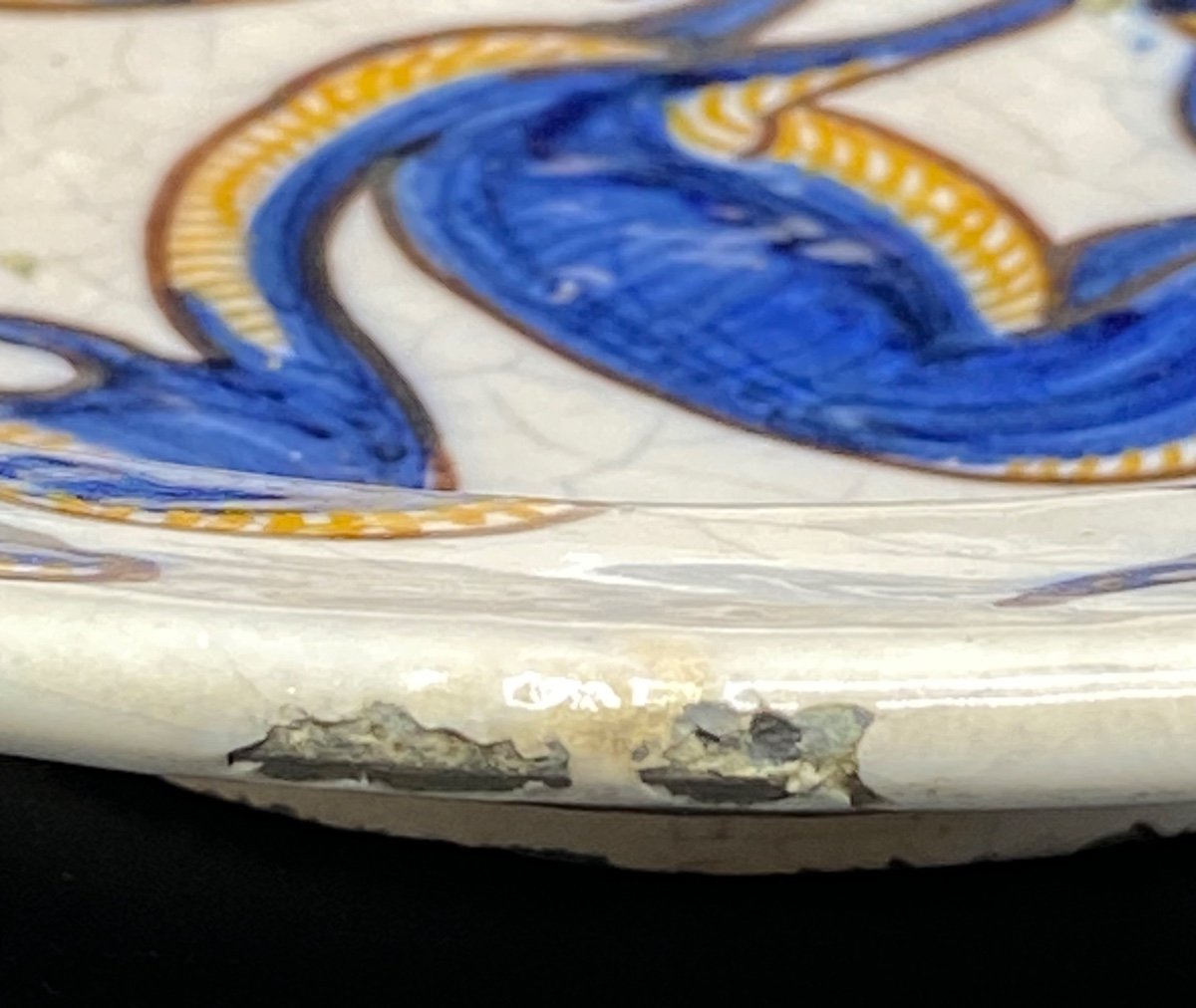 A Small Hollow Dish In Cracked And Painted Glazed Earthenware, Talavera Spaine Middle 17 Th-photo-2