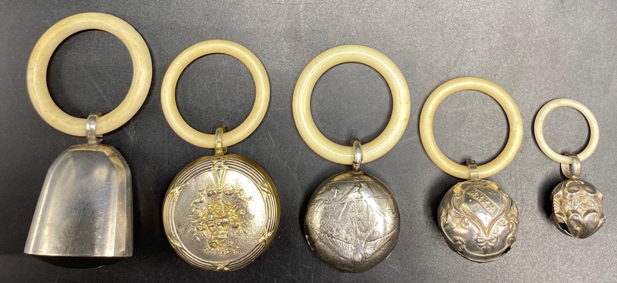 A Small Series Of 5 Rattles In Sterling Silver And Ivory Around 1900/20 French -photo-2