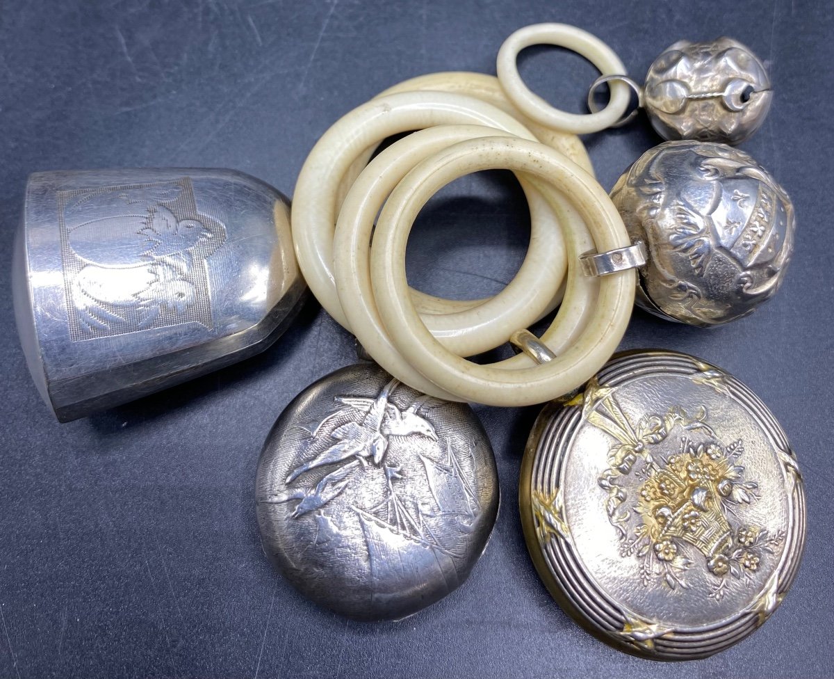 A Small Series Of 5 Rattles In Sterling Silver And Ivory Around 1900/20 French -photo-3