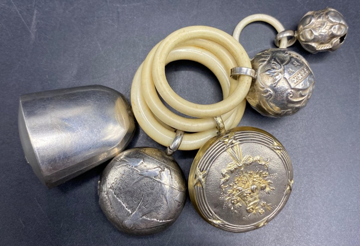 A Small Series Of 5 Rattles In Sterling Silver And Ivory Around 1900/20 French -photo-4