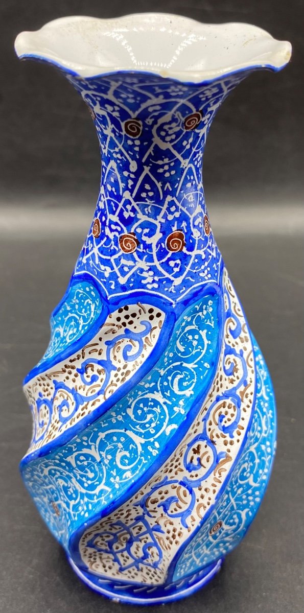 Soliflore In Enameled Brass Then Color Painted By Golnavi Iran Around 1920-photo-4