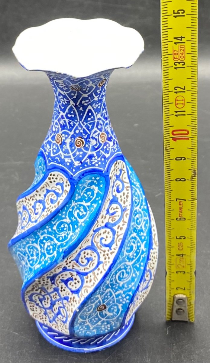 Soliflore In Enameled Brass Then Color Painted By Golnavi Iran Around 1920-photo-5