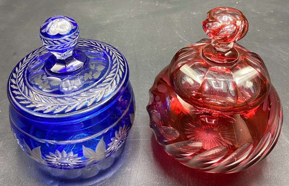 Two Overlay Crystal Candy Boxes Or Sugar Bowls From The 1900s Baccarat And Saint Louis-photo-4