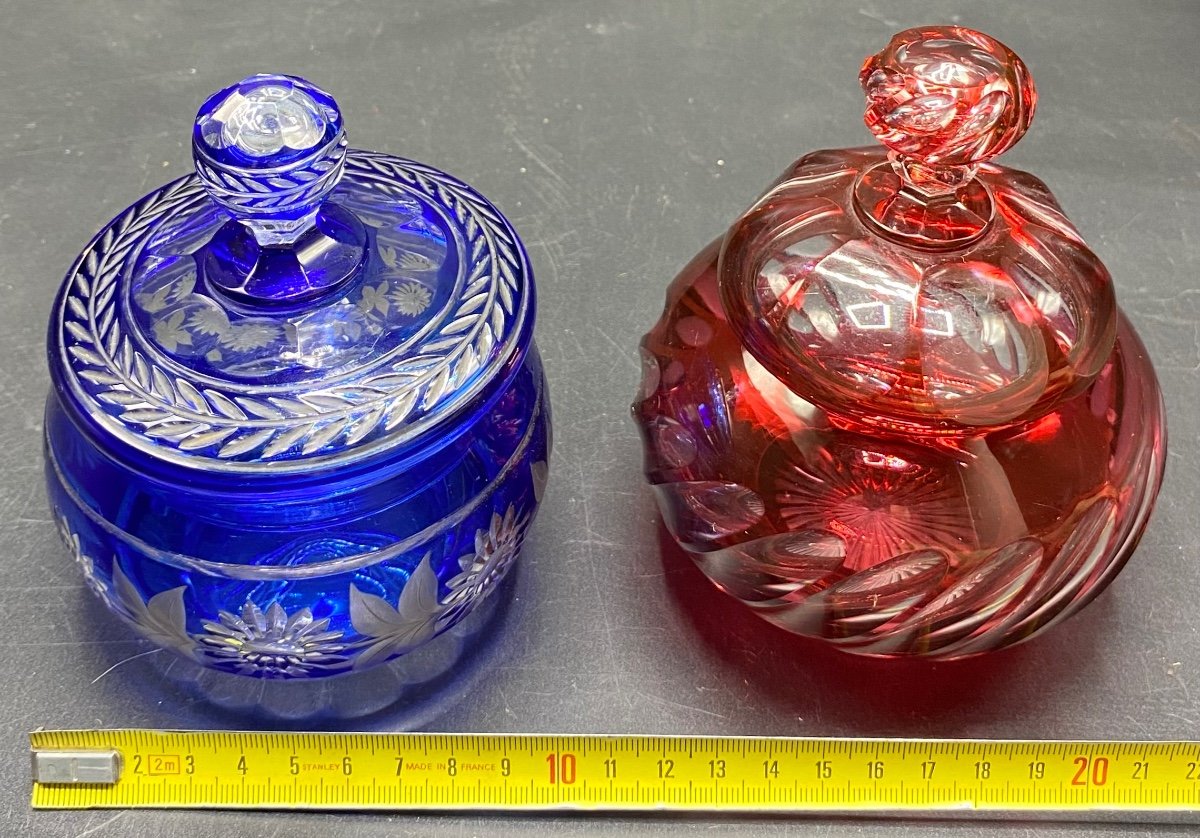 Two Overlay Crystal Candy Boxes Or Sugar Bowls From The 1900s Baccarat And Saint Louis-photo-5