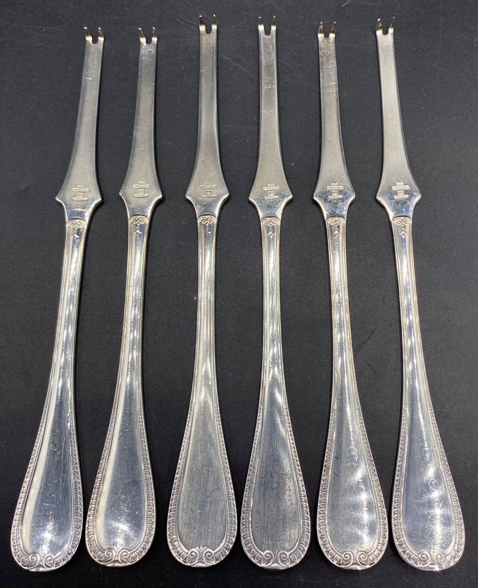 A Set Of Six Lobster Cure In Silver Metal From Christofle Malmaison From The 1960s/70s