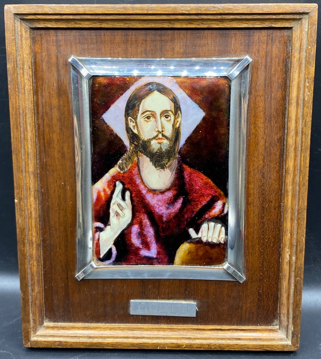 Portrait Du Christ En Émaux Sur Laiton De L’année 1967 Par Logroño Sepbre Espagne