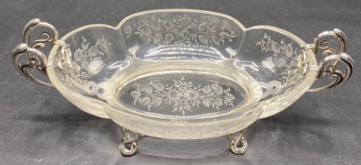 Small Saint Louis Crystal Planter Mounted In Sterling Silver Late 19th Century -photo-2