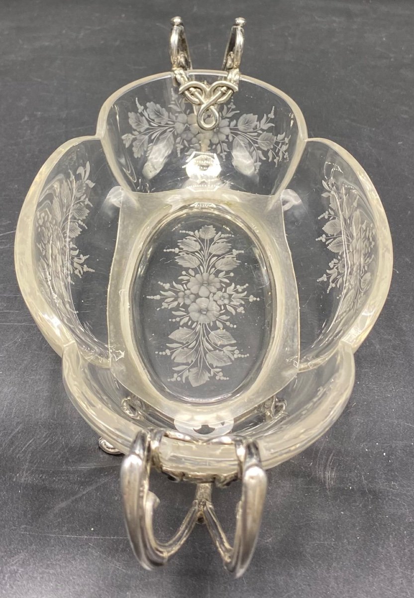 Small Saint Louis Crystal Planter Mounted In Sterling Silver Late 19th Century -photo-3