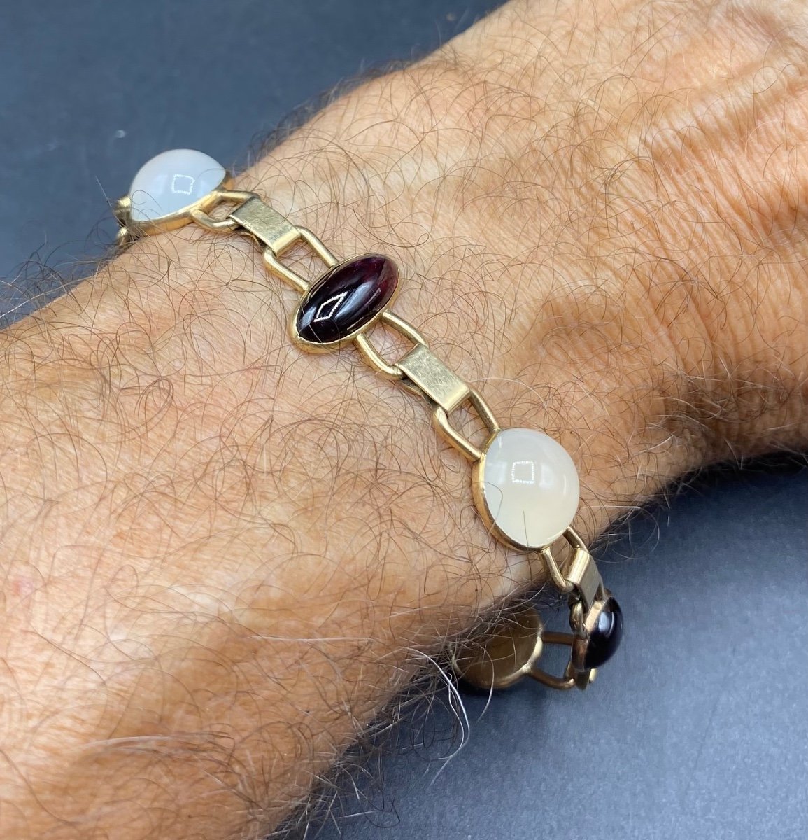 Bracelet In 14 Carat Gold Garnets And American Quartz From The 1930s/40s-photo-3