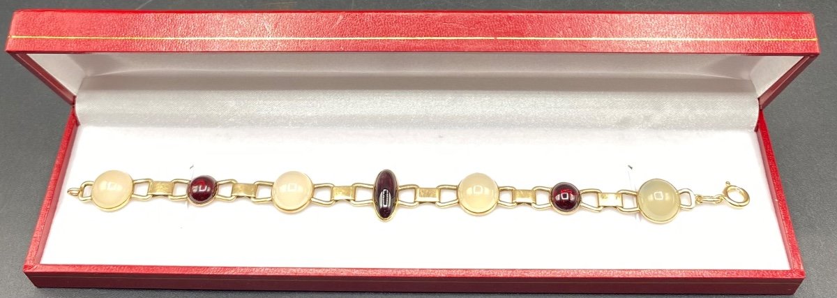 Bracelet En Or 14 Carats Grenats Et Quartz  Américain Des Années 1930/40