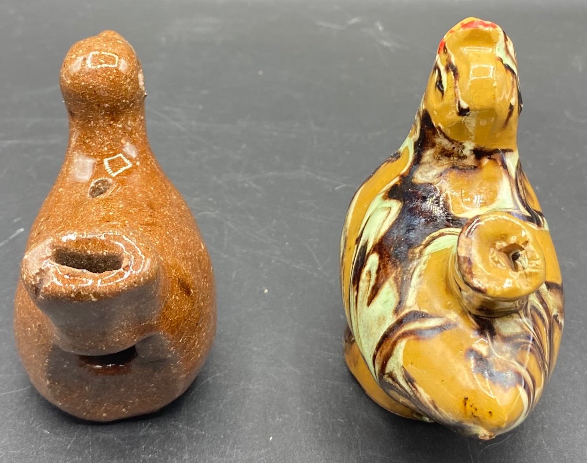 Two French Enameled Terracotta Calls From The 1900s-photo-2