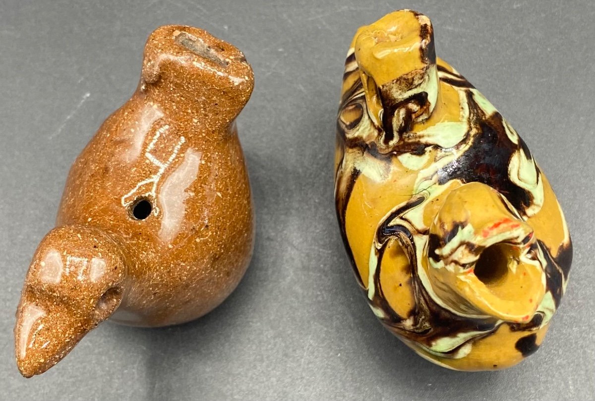 Two French Enameled Terracotta Calls From The 1900s-photo-1