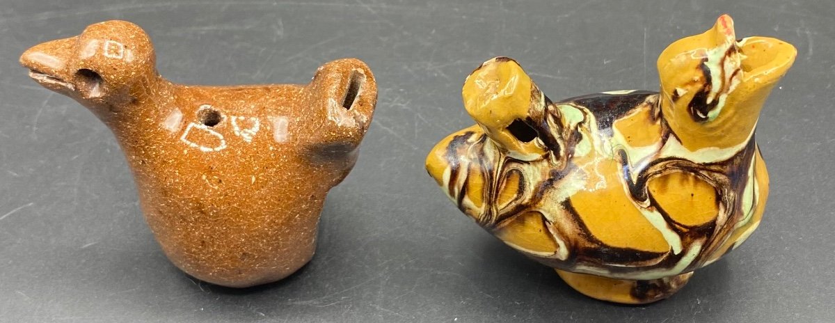 Two French Enameled Terracotta Calls From The 1900s