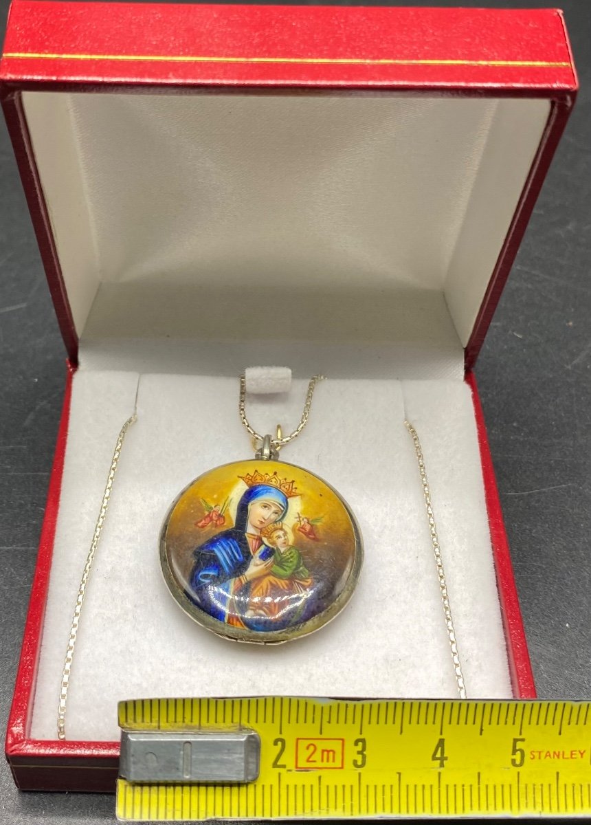 Pendentif En Argent Massif Et Vermeil Et émail Français Du XIXème-photo-2