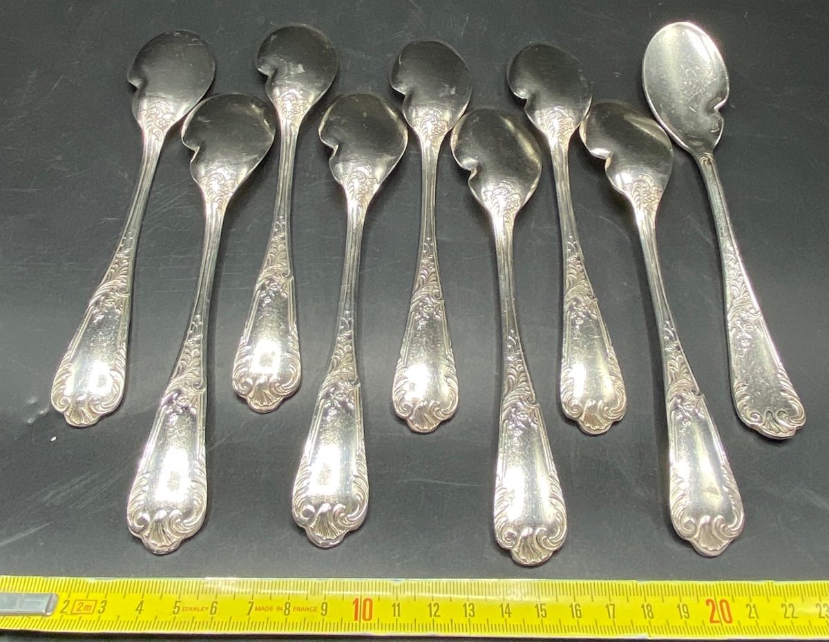 A Set Of 9 French Silver Plated Individual Sauce Spoons From The 1950s-photo-3