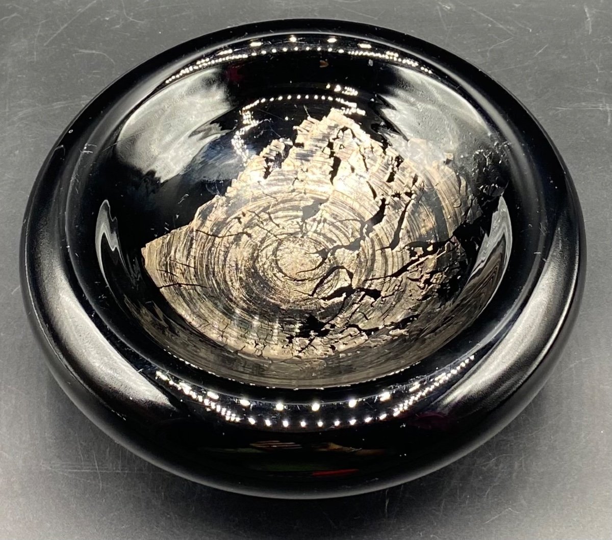 Coupe En Verre Noir Et Feuille D’argent Murano Des Années 1940/50-photo-2