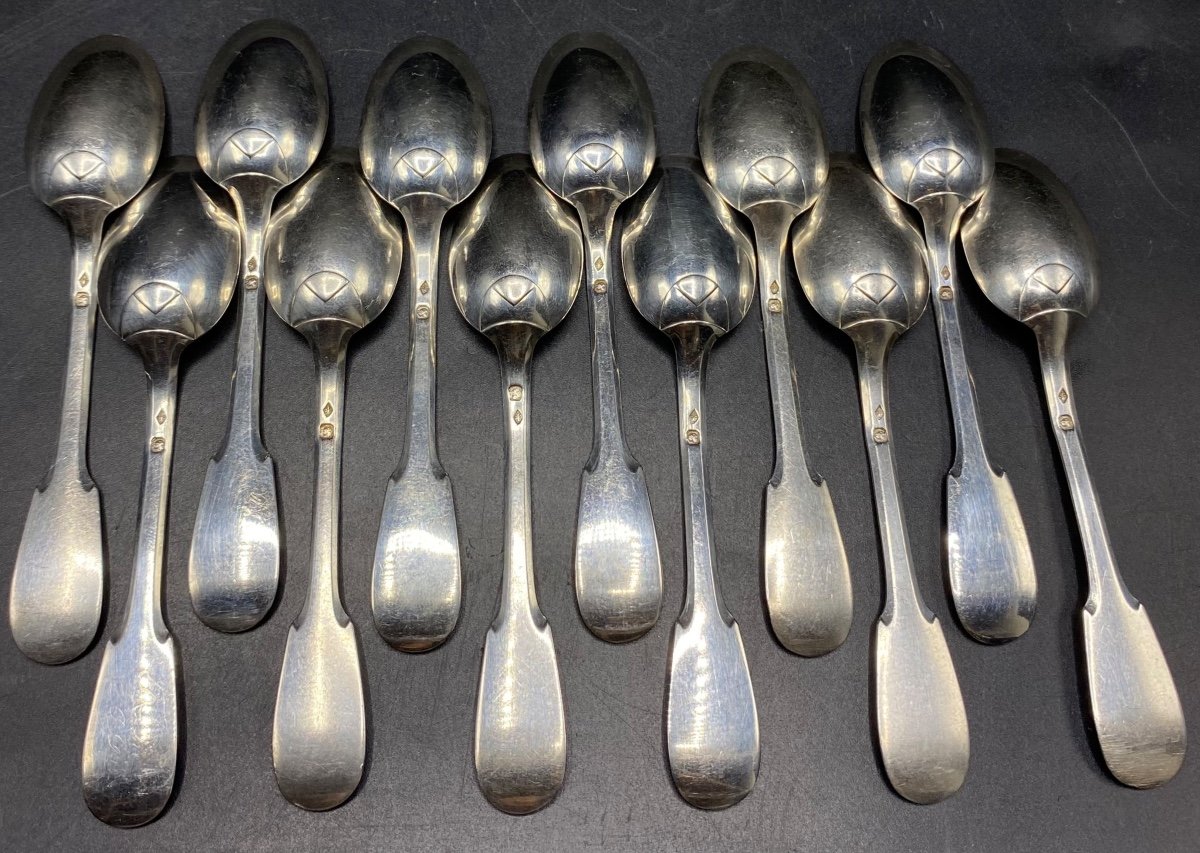 A Set Of Twelve 1930s Sterling Silver Mocha Spoons By Guelfi & Perrin-photo-2